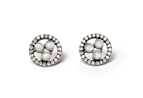 Three-Stone Iridescent Moonstone Earrings