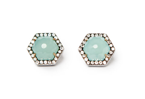 Aqua Onyx Hexagon Earrings