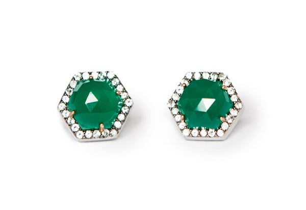 Green Onyx Hexagon Earrings